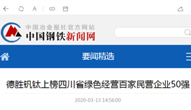 世界杯网址大全钒钛上榜四川省绿色经营百家民营企业50强